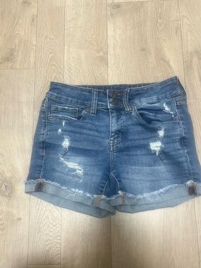 3/$20- SO Distressed Rolled Hem Denim Shorts - Blue